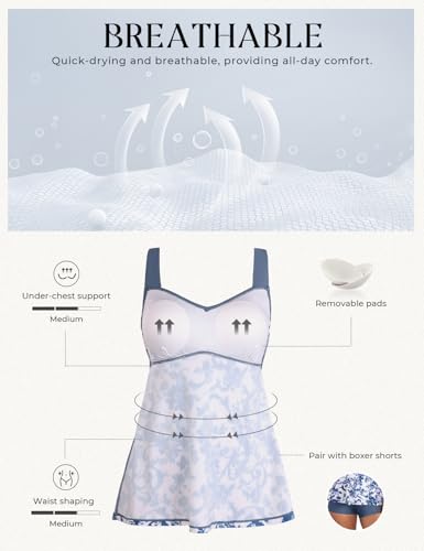 Hanna Nikole Two Piece Tankini Swimsuits for Women, Loose Fit Bathing Suit with Shorts, Full Coverage Swimwear Purple Floral M