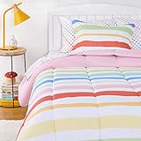 Amazon Basics Kid's Easy Care Microfiber Bed-in-a-Bag 5-Piece Bedding Set, Twin, Rainbow Stripe, Striped