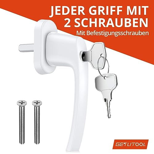 GETLITOOL Fenstergriffe Abschließbar, 2 Stück Fensterschloss Aluminium mit Schlüsseln, Sicherheitsfenstergriff in Stiftlänge 35mm, Kindersicherung Fenstersicherung für Fenstertür Heimsicherheit-Weiß