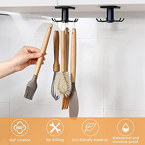 Lakkoa 2Pcs Under Cabinet Kitchen Utensil Hooks,360° Rotating Kitchen Utensil Rack,Drilling Free Adhesive Kitchen Utensils Hanging Rack For Kitchen Utensils/Tools/Towel/Knife(Black) #TOP2