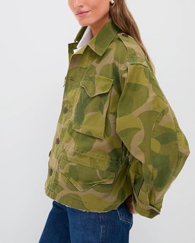 SCOFEEL Women's Camo Jacket Button Down Long Sleeve Coat Casual Military Raw Hem Shacket with Pockets3