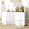 HOMCOM Credenza Cucina con 3 Armadietti a 4 Ante, Mobile Cucina Moderna con Cassetto, Ripiano Regolabile e Ante Soft-Close, Madia in Legno MDF per Soggiorno, Sala da Pranzo, 140x40x75 cm, Bianco #1