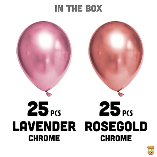 Image of Just Party 25Pcs Rose Gold & 25Pcs Lavender Metallic Chrome Balloons with Shiny Surface For Birthdays /Anniversary /Engagement /Baby Shower /bachelorette Party Decorations (Pack of 50)