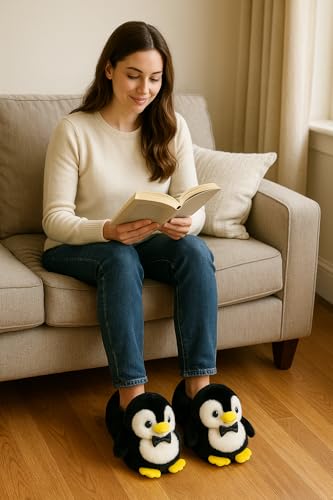 Image of Cute Women Penguin Animal Slippers Fluffy Warm Plush House Shoes Novelty Soft Slippers Cartoon Gifts for Birthday Christmas
