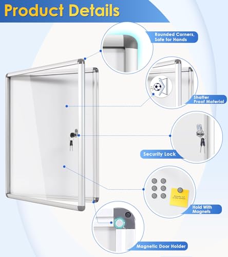Image of SWANCROWN 26x20 in Enclosed Bulletin Board, Lockable Magnetic Board 4xA4