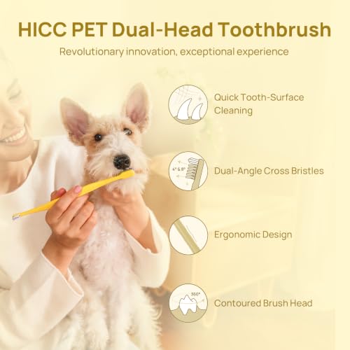 Image of HICC PET Dual-Head Toothbrush for Dogs & Large Cats, Easy Teeth Cleaning | Large and Small Brush Heads with A 16 Handle for Easy Teeth Cleaning for Dogs and Large Cats. Toothpaste Not Included.