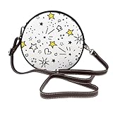 Bolso cruzado redondo con diseño de estrellas y corazones para mujer, de piel vegana, con correa ajustable