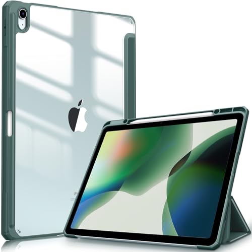 FINTIE - Fintie Hybrid Slim Case for iPad Air 13-inch (M3) 2025, (M2) 2024 - [Built-in Pencil Holder] Shockproof Cover with Clear Transparent Back Shell, Midnight Green