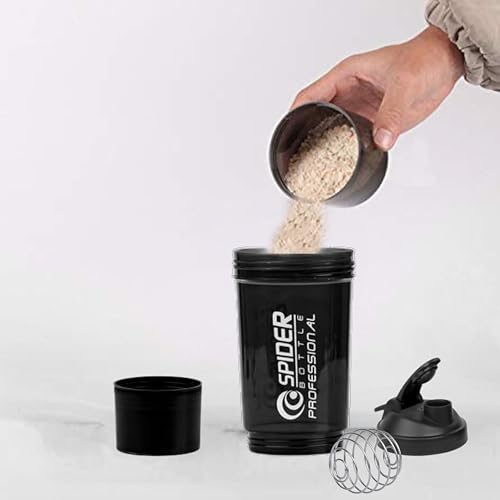Image of Zyro Spider Gym Shaker Bottle, Shakers for Protein Shake 500 Ml with 1 Storage Compartment Gym protein shaker for workout (Pack of 1, Black)