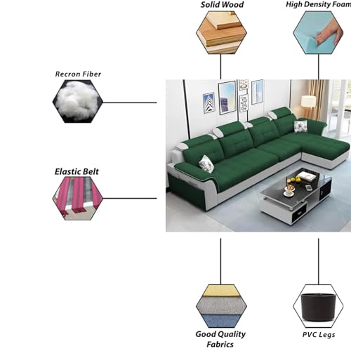 Image of Casaliving Ella RHS 6 Seater L Shape Sofa Set for Living Room (Green - Grey) Premium Fabric Sofa Set