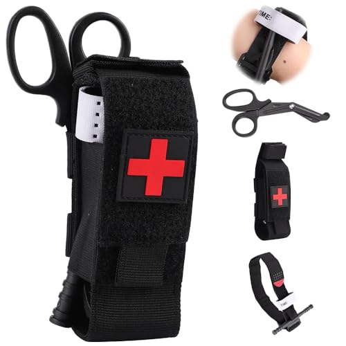 LYPPUL 3pcs Tourniquet Kit, Tactical Emergency Strap, First Aid Combat Trauma Kit, Includes Tourniquet, Medic Shears, Molle Tourniquets Holder Pouch, for Hiking Camping Travel Home Outdoor Sports