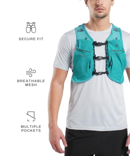Image of TEGO Pacer Lite Hydration Kit | Lightweight Running Vest with 2 x 500ml Soft Flasks | 1L Hydration Capacity | Reflective Running Pack for Marathon, Long Runs & Training