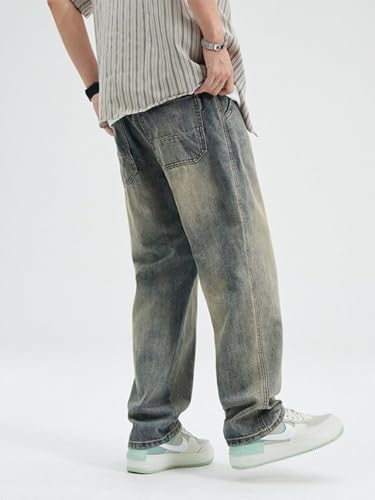 Jeans Pants Trousers Denim Retro Vintage Style Straight Tube Yellow Mud Street Cool and Versatile Casual for Men4
