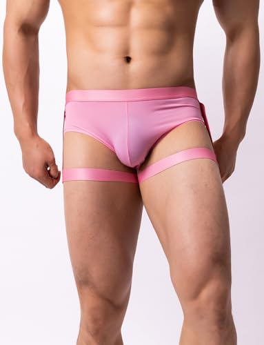 FEOYA Men Mesh Ice Silky Bikini Briefs Sexy Jockstrap Leggings Garter Underwear Bulge Pouch Low Rise Panties with Garter3