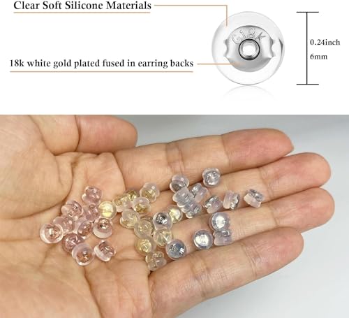 DELECOE Silver Silicone Earring Backs for Studs/Droopy Ears Hoops Fish Hook,Secure No-Irritate Hypoallergenice Soft Clear Earring Backs for Women Men(12pcs)