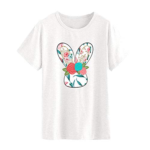 Space T-Shirt For Women Crewneck Easter Printingdailyloose Blouses Tops Women S Summer Shirts White #TOP19