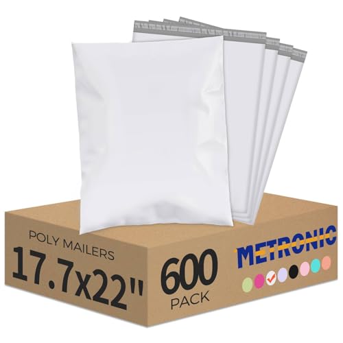 Image of Metronic Poly Mailers 17.7x22 600Pack, Large Shipping Bags for Clothes Bulk,Strong Self Adhesive Shipping Envelopes for Small Business,Waterproof Mailing Envelopes Bulk for Packaging White