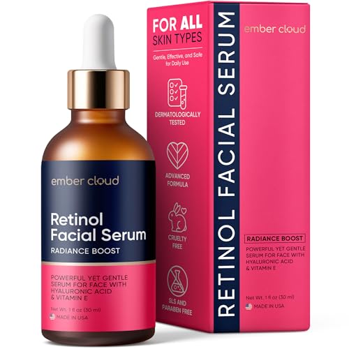 Ember Cloud Retinol Serum for Face with Hyaluronic Acid, Vitamin E & Aloe Vera Anti-Aging Serum - All Skin Types - Supports Even Tone - Day and Night - Made in USA - 1 Oz