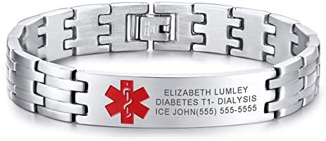 MEALGUET Free Engraving- Medical Alert Bracelet Stainless Steel Classic Link Chain Medical ID Bracelets for Men