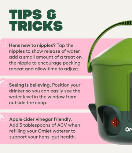Image of Omlet Insulated Chicken Waterer, 1.5 Gallon | Stay-Clean Automatic Water Dispenser for Chickens | BPA-Free | Anti-Roost Domed Lid | Includes 3 Cups & Nipples | Eglu Green