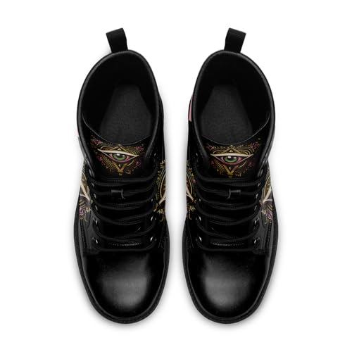 Men's Combat Ankle Boots Skull Rock Lace-Up Motorcycle Booties Goth Water Resistant Leather Work Boot for Women3