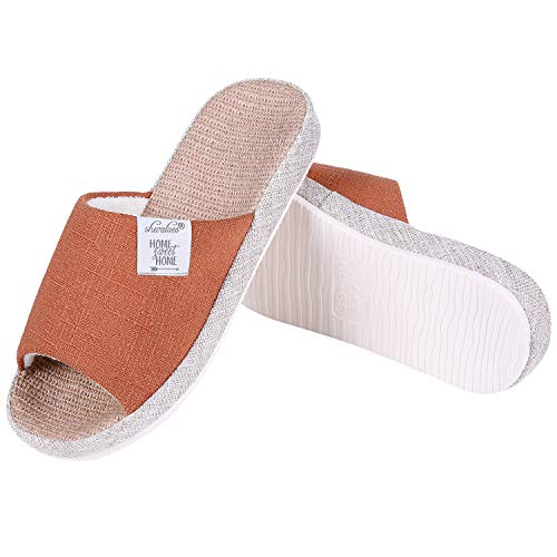 Shevalues Women'S Open Toe House Slippers Arch Support Lightweight Linen Slippers Mothers Day Gifts For Mom And Grandma Orange 37-38 thumb #1