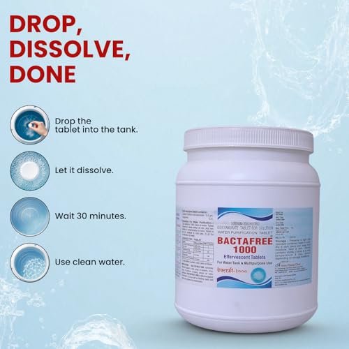 Image of 1000 Water Purification Tablets - Chlorine Tablets for Overhead & Underground Tanks | Purifies 1000 litres per Tablet | Kills Bacteria & Prevents Algae | 150 Units (Pack of 1)