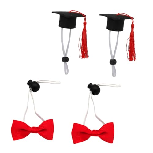 Set de 4 Gorros y Corbatas Graduación para Mascotas Rojo