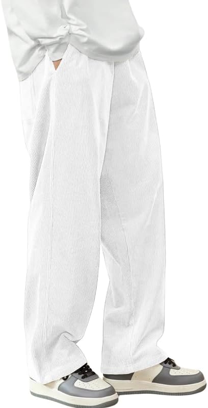 High-quality corduroy trousers, loose fit, flexible elastic waistband with drawstring, comfortable trousers for casual and formal wear