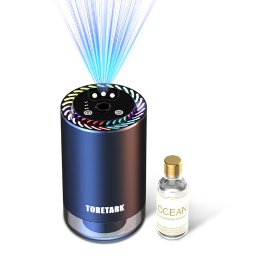 Image of Smart Car Air Freshener with Star Light & 50ml Diffusers Oil Refills, Auto On /Off Aroma Diffuser, 3 Adjustable Mist Modes Rechargeable Aromatizante para Carro - Car Diffuser（Ocean）