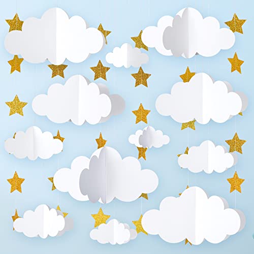 18Pcs 3D Cloud Decorations Hanging Clouds For Ceiling Clouds Stars Garland Party Clouds For Ceiling Paper Ornament Decorations For Aesthetic Room Decor Birthday Art Wedding Baby Shower Decor #TOP5