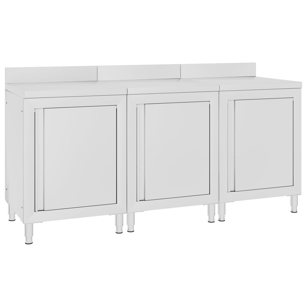 Set di 3 armadietti da lavoro in acciaio inox, 180 x 60 x 96 cm, con piedini regolabili, ribaltamento e spazio per la ristorazione, gastronomia, ristoranti, hotel, attrezzature da cucina