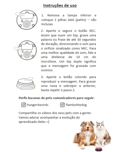 Botão Gravador de Comando de Voz para Pet - Gravação para Adestramento Treinamento Comunicação Fala