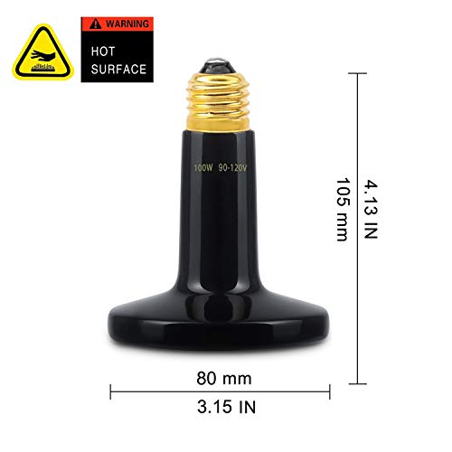 2-Pack 100W Ceramic Heat Lamp with 1-pcs Digital-Thermometer, Infrared Heat Emitter Bulbs for Reptiles, Amphibians… - Image 4