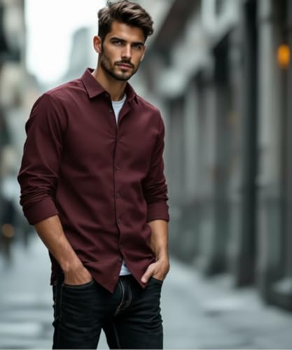 Image of Glowic Men's Plain Casual Shirt | Cotton Soft & Breathable Fabric | Full Sleeve Comfort Fit Stylish Solid Shirts for Office