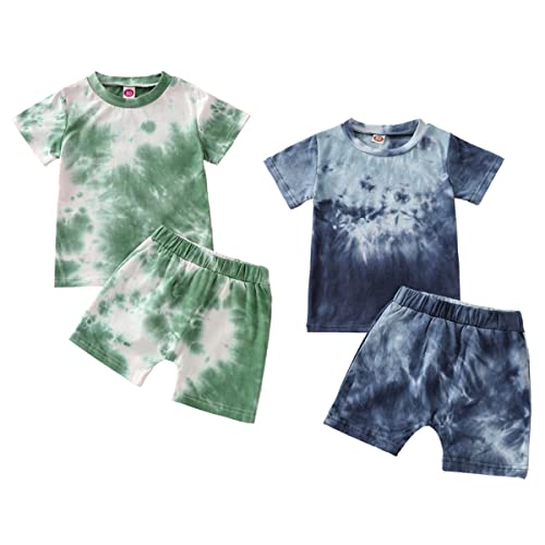 Coolago 4-Piece Toddler Baby Boy Clothes Tie Dye Shirt and Short Playwear Set Summer Outfits for Boys 2T