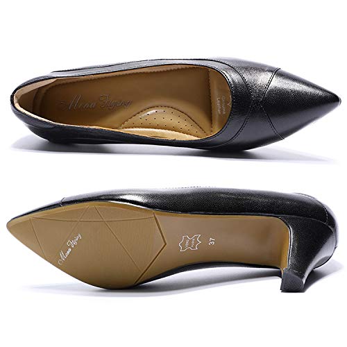 Mona flying Leather Mid Kitten Pumps Elegant Women Slip On Classic Comfortable Elegant Handmade Work Shoes - Image 7