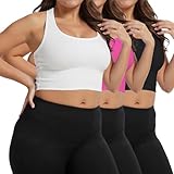 ANYOCEAN 3-Pack Women's Plus Size Cami Tank Crop Tops Oversize Halter Neck, Comfort Knit Fitted Sleeveless Shirts for Workout, Casual Wear (25A068 3P Black White Rose Pink XL)