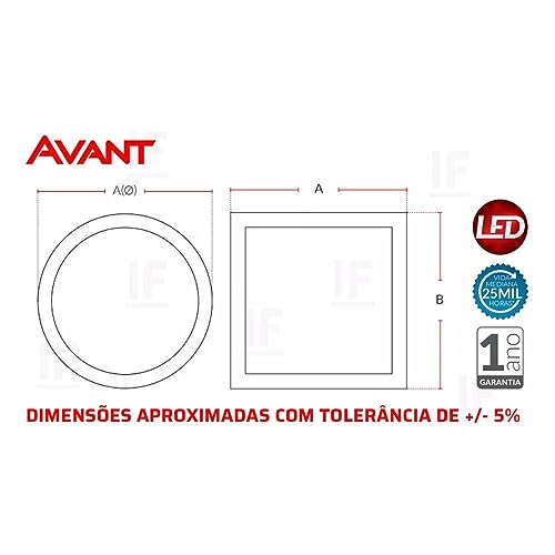 Painel Plafon LED 12W de Embutir Redondo 17cm, Bivolt, 6500k branco Frio, Avant