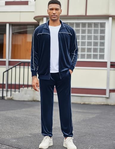 COOFANDY Mens Velour Tracksuits 2 Piece Set Outfits Zip Up Sweatsuits Velvet Jacket Pants Set4