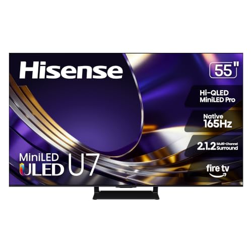 Hisense 55" U7 Mini-LED ULED 4K UHD Best Premium Gaming HDR Smart Fire TV (55U7SF, 2026 New) - Hi-QLED, Native 165Hz, VRR 330, Dolby Vision IQ · Atmos, IMAX Enhanced, Anti-Reflection, 2.1.2 Ch, Alexa+