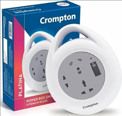 Image of Crompton Powerbox Swirlo HD Extension Board, 16A Load Capacity, 3 Sockets - 1 Heavy Duty 16A, 1 Universal, 1 Two-Pin, Strong Grip Connections, White