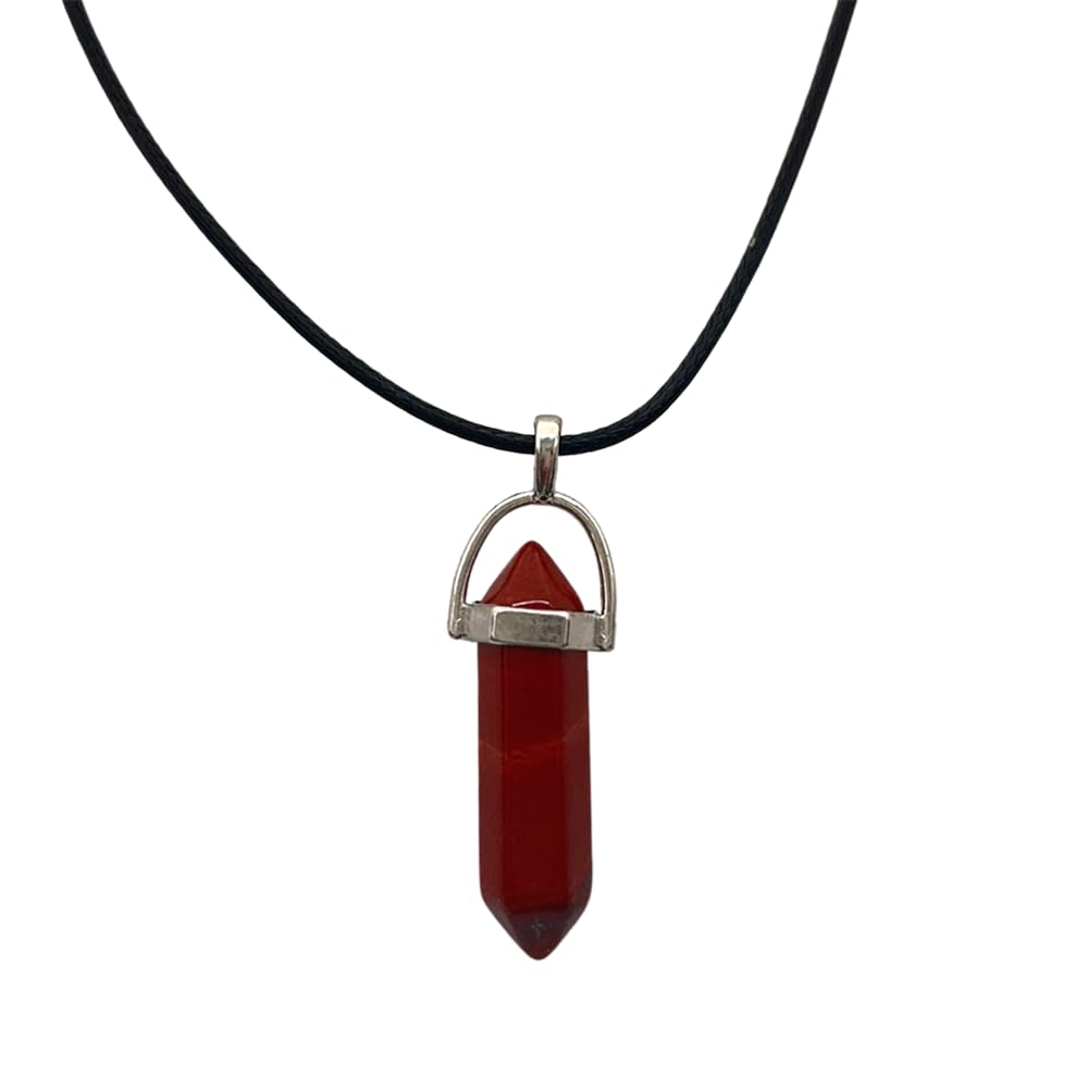 VIE Double Point Pencil Pendant, Black String, Red Jasper