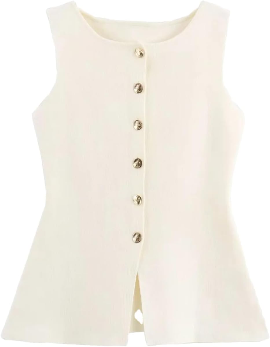 Women Sleeveless Knit Sweater Vest Solid Buttons Slim Casual Cardigan Jacket Waistcoat Top