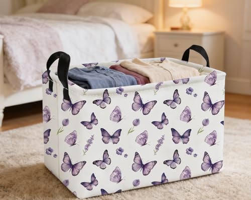 Image of Essme Rectangular Kids Baskets,Butterfly Storage Box,Cute Basket for Kids with Handles for Room Decor, Book Bins.(Purple butterfly)