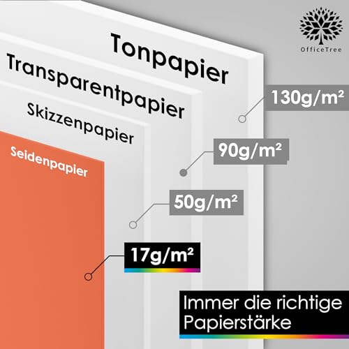 OfficeTree 120 Blatt Seidenpapier 50x70 cm - 12 Farben - 17g/m² - Seidenpapier Bunt zum Basteln - Seidenpapier Verpackungsmaterial für Geschenktüten - Seidenpapier Verpackung - Seidenpapier groß