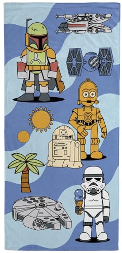 Jay Franco Star Wars Kids Bath Pool Beach Towel - Super Soft & Absorbent 100% Cotton Towel Measures 28 x 58 Features R2D2 C3PO Stormtrooper & Boba Fett