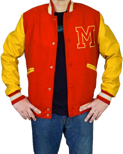 Thriller MJ Jacket - Red Wool Yellow Leather Varsity Letterman Bomber Jacket3