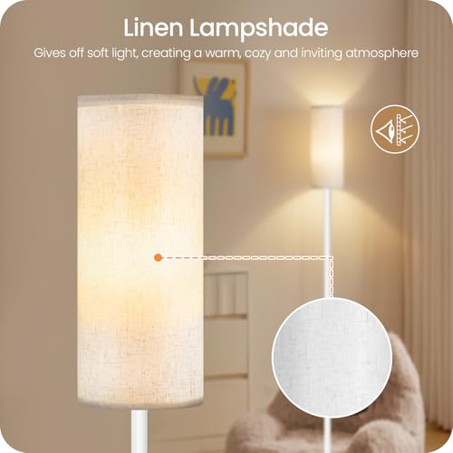 Image of White Floor Lamps for Living Room with Remote and Foot Switch, 64.4 inch Modern Standing Tall Lamp, Dimmable Corner Lamp for Bedroom, Office, Bulb Included, 3000K-6500K, FCC Listed WW06LD05W1