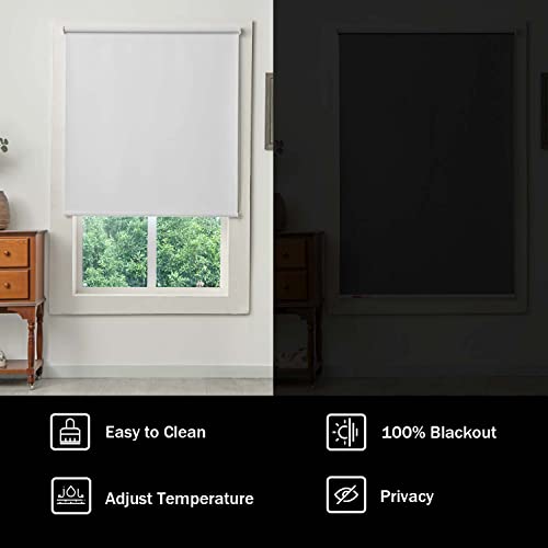 Aoneiric 100% Blackout Thermal Insulated Blinds For Windows Uv Protection Striped Fabric Roller Shades For Windows Roller Blind For Office And Home Easy To Install, White, 23" W X 72" H #TOP2
